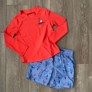 Cat and Jack Sail Boat Bathing-suit Set - Swim Trunks and Rashgaurd - Matching